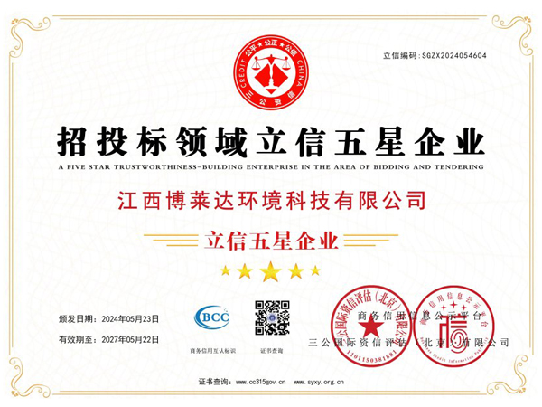 Certificado de Lixin empresa de cinco estrellas en el campo de la licitación